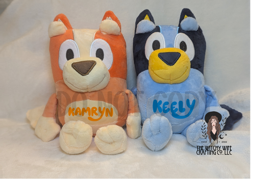 PERSONILIZED BLUE DOG & SISTER PLUSHIES