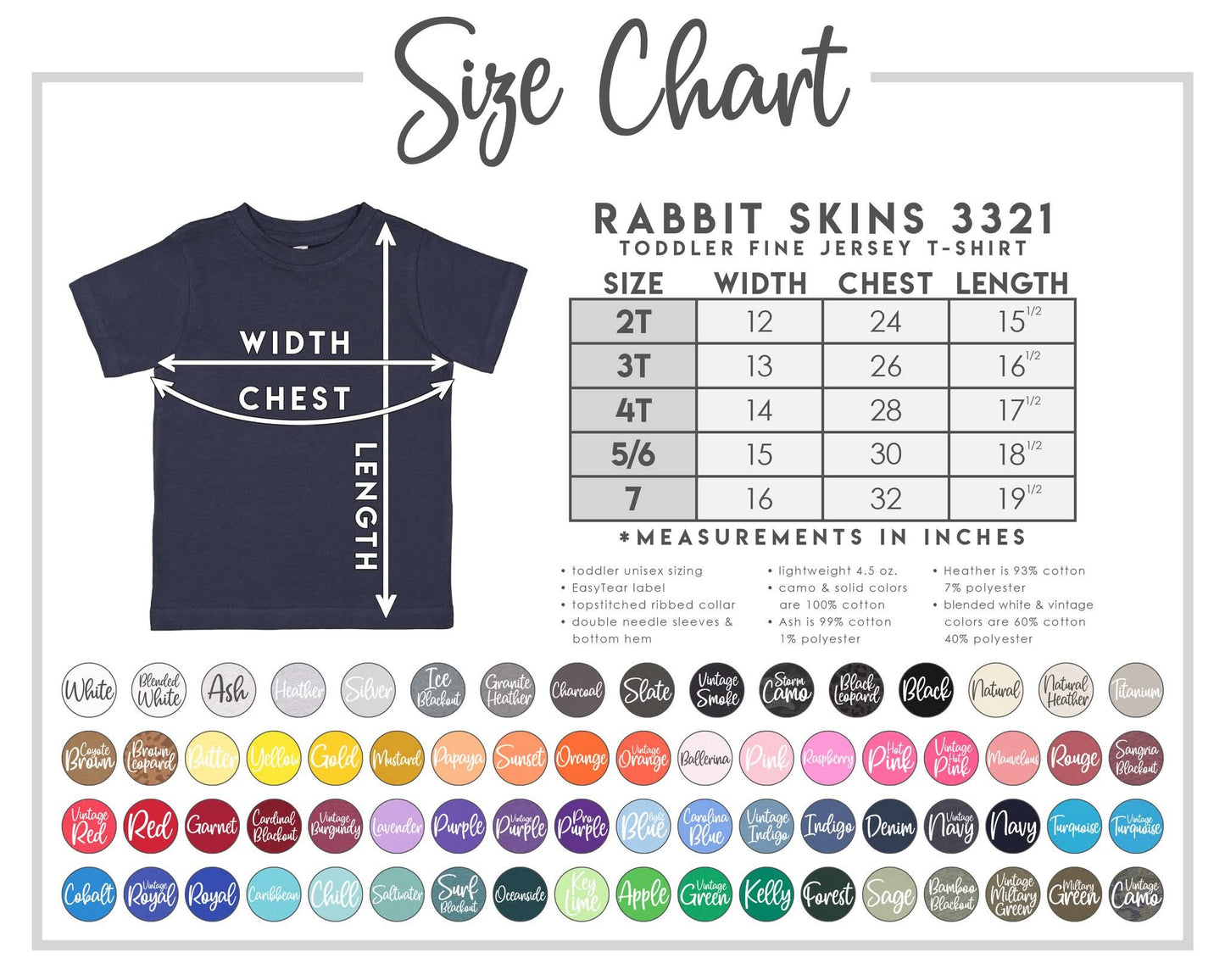 Clothing Color & Sizes