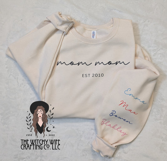 CUSTOM MAMA SWEATSHIRT WITH KIDS NAMES ON THE SLEEVE