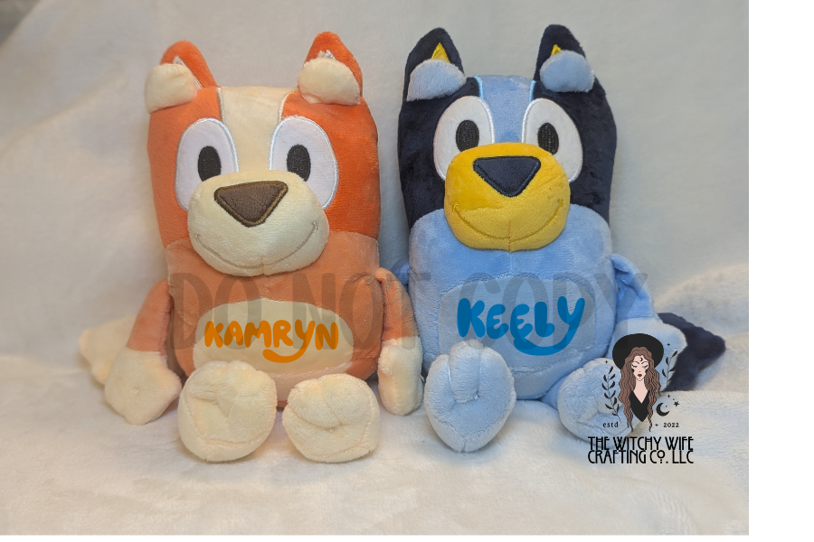 PERSONILIZED BLUE DOG & SISTER PLUSHIES