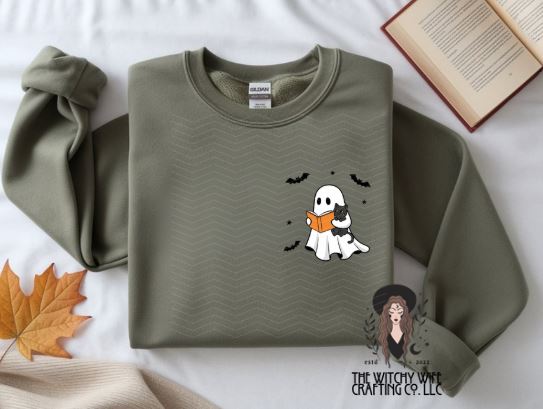 GHOST POCKET WITH CAT & BOOK