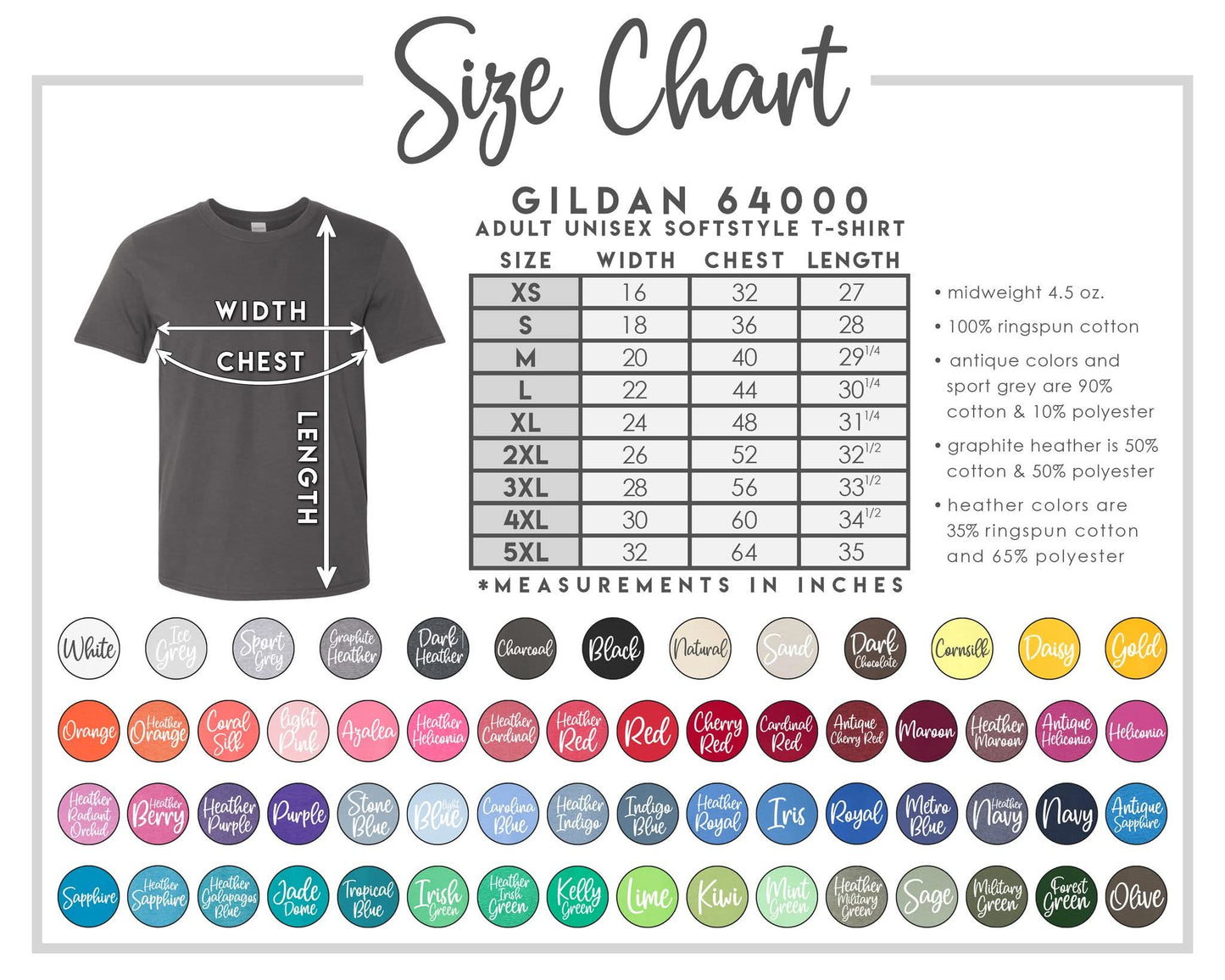 Clothing Color & Sizes