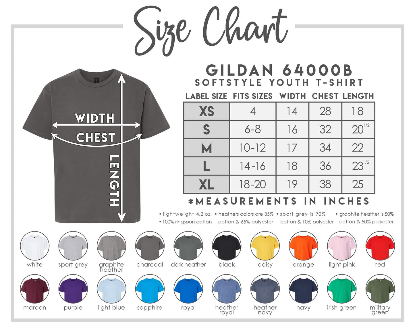 Clothing Color & Sizes