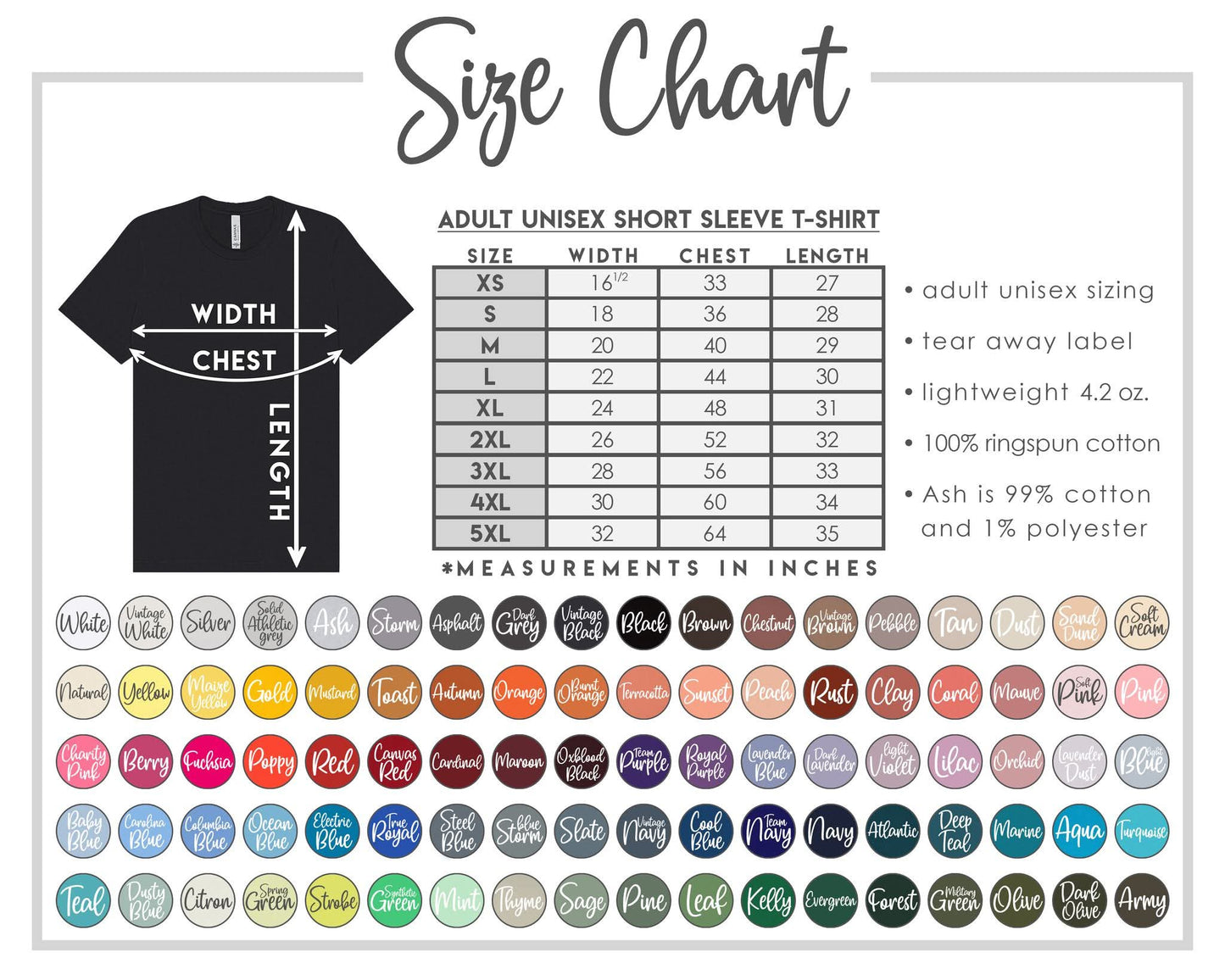 Clothing Color & Sizes