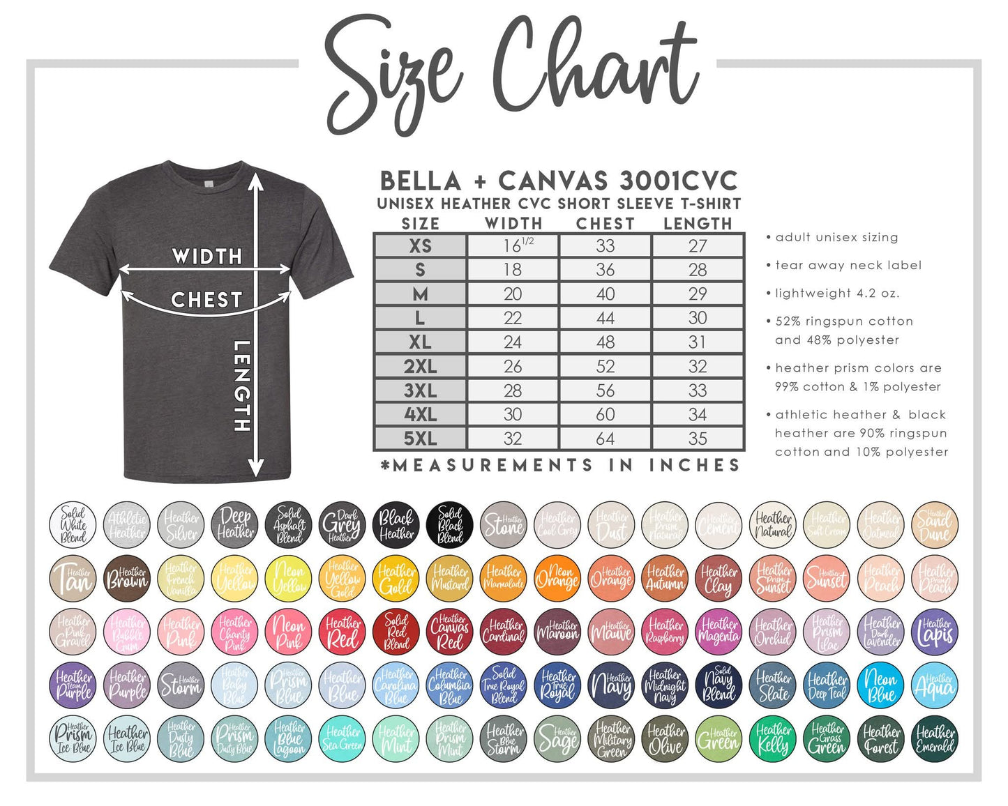 Clothing Color & Sizes