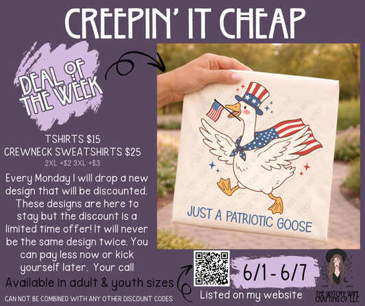CREEPIN' IT CHEAP T-SHIRT/CREW OF THE WEEK