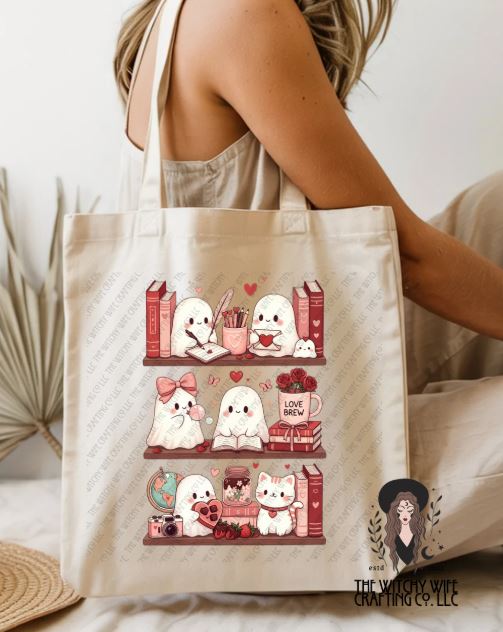 GHOST VALENTINE'S BOOK SHELF - TOTE BAGS