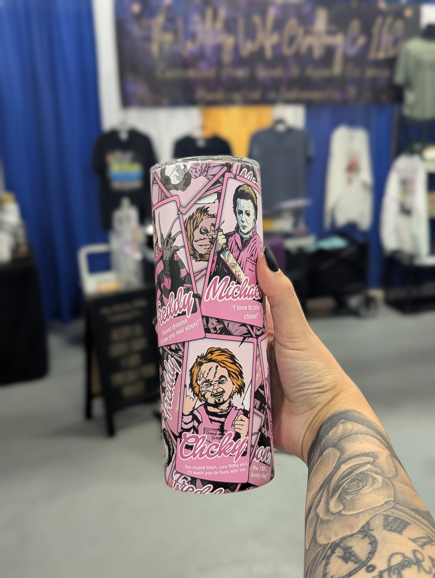 20oz TUMBLER - PINK HORROR CARDS