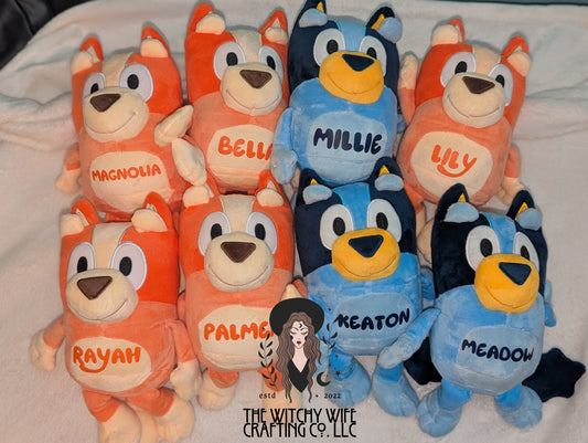 PERSONILIZED BLUE DOG & SISTER PLUSHIES