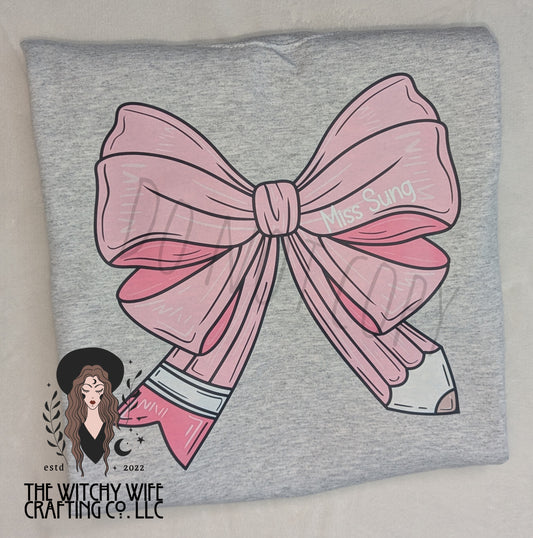 PERSONALIZED TEACHER PENCIL BOW