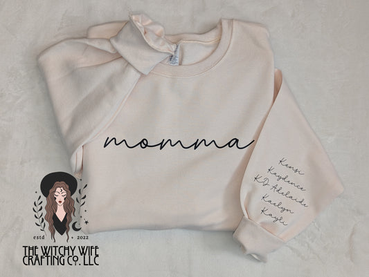 CUSTOM MAMA SWEATSHIRT WITH KIDS NAMES ON THE SLEEVE