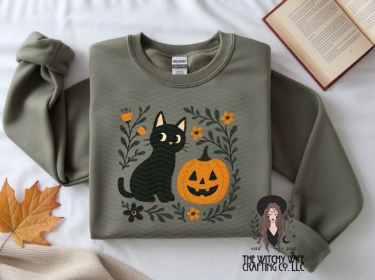 BLACK CAT PUMPKIN FLORAL