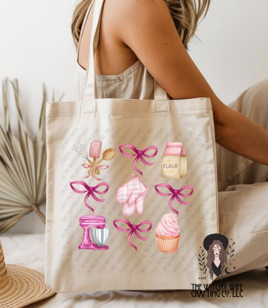 BAKING & PINK BOWS - TOTE BAGS